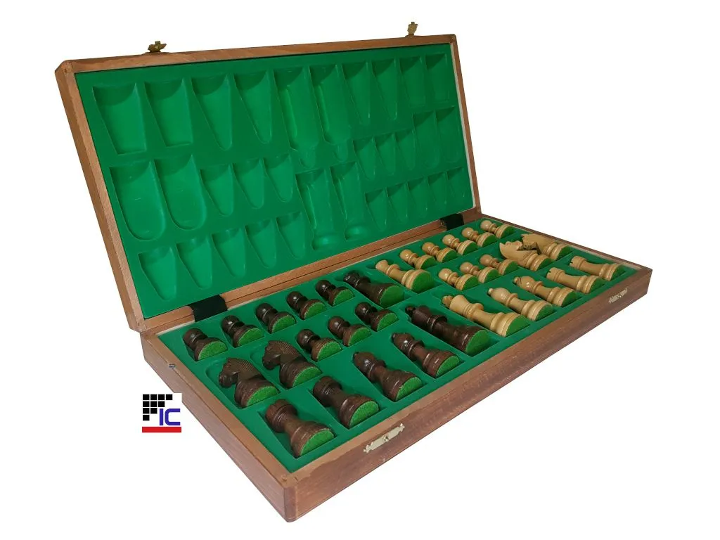 Juego Ajedrez plegable de madera de Caoba/Sicomoro con piezas Staunton nº6 interior