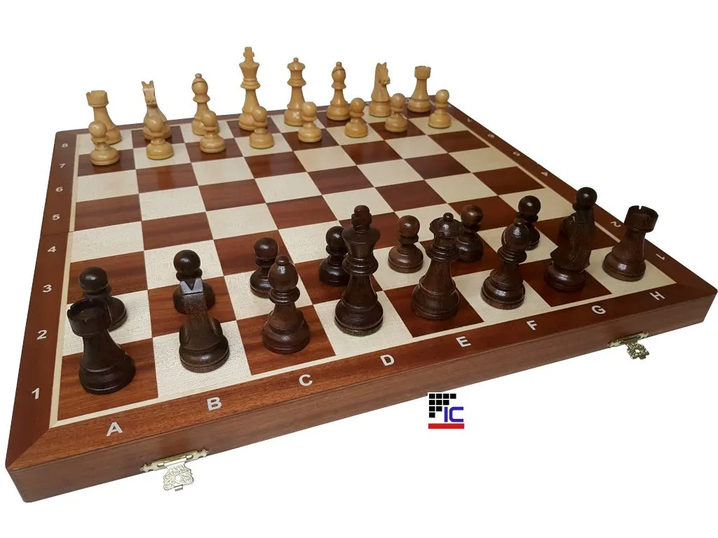 Juego Ajedrez plegable de madera de Caoba/Sicomoro con piezas Staunton nº6 tablero y piezas
