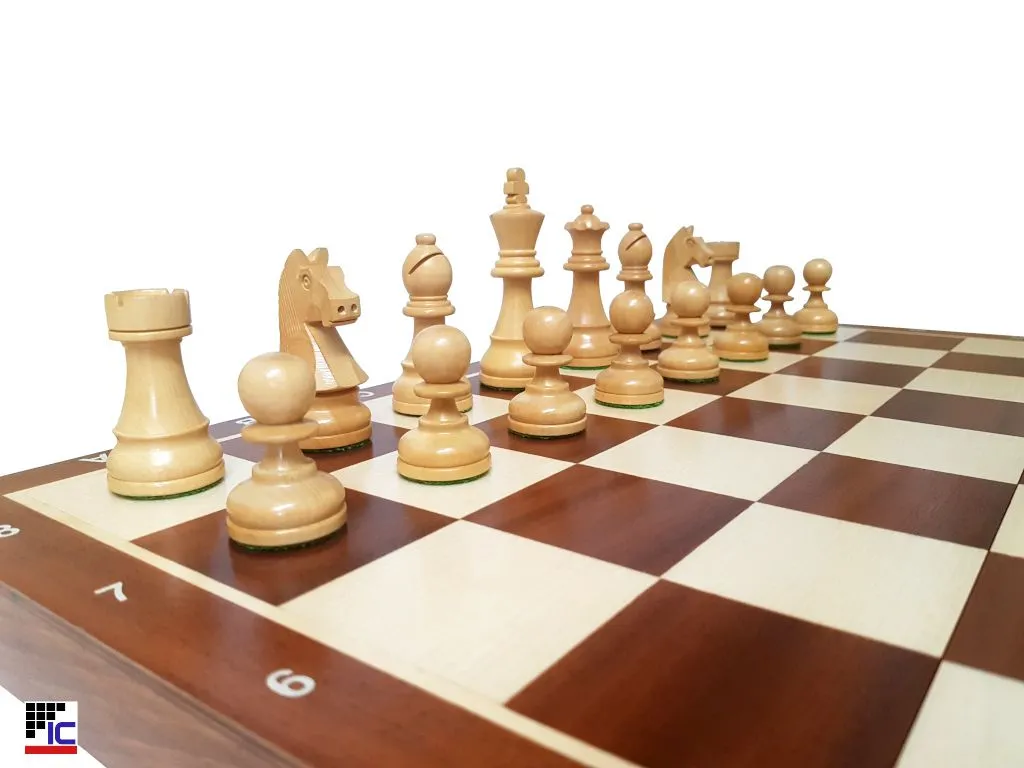 Juego Ajedrez plegable de madera de Caoba/Sicomoro con piezas Staunton nº6 piezas blancas