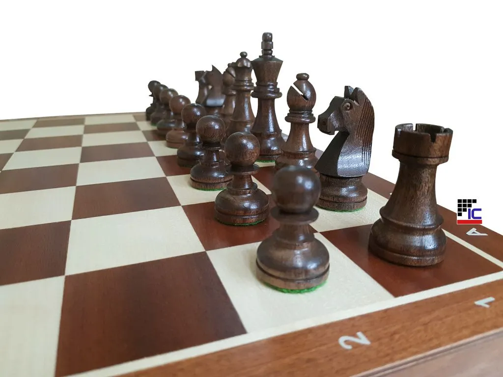 Juego Ajedrez plegable de madera de Caoba/Sicomoro con piezas Staunton nº6 piezas negras