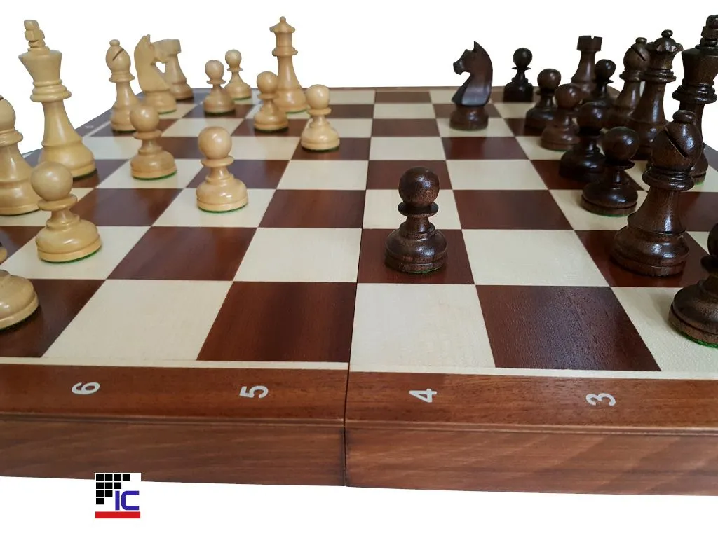 Juego Ajedrez plegable de madera de Caoba/Sicomoro con piezas Staunton nº6