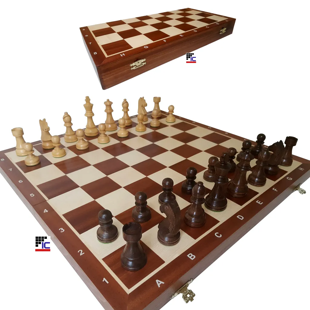 Juego Ajedrez plegable de madera de Caoba/Sicomoro con piezas Staunton nº6