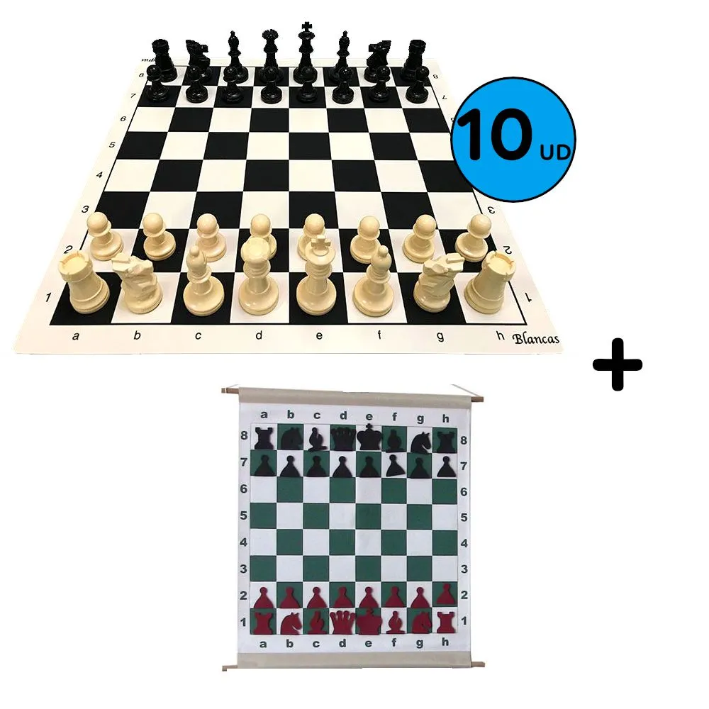 10 JUEGOS DE TABLEROS 45X45 + MURAL AJEDREZ NEGRO