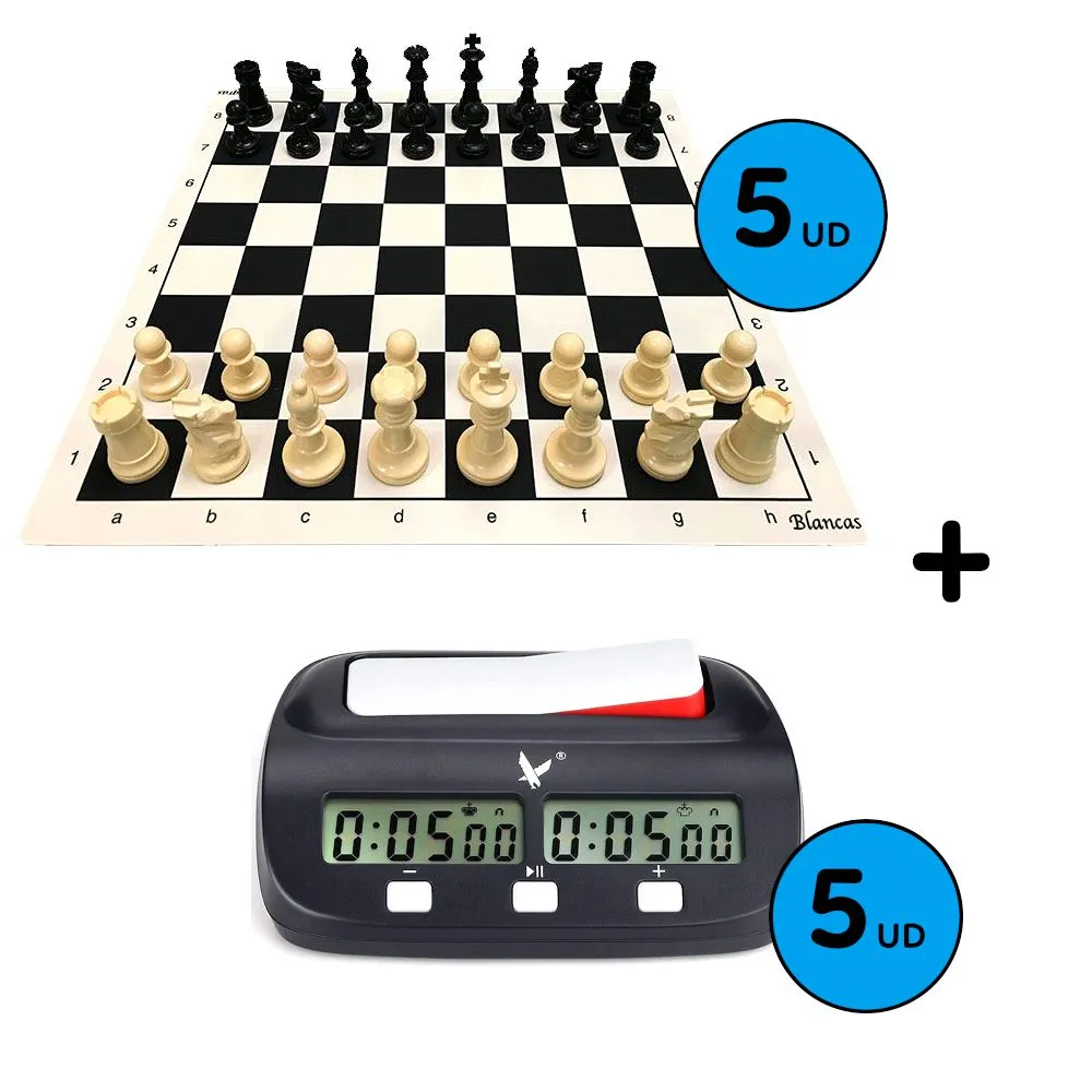 10 JUEGOS DE TABLEROS 45X45 + RELOJ AJEDREZ OFICIAL FIDE INFORCHESS