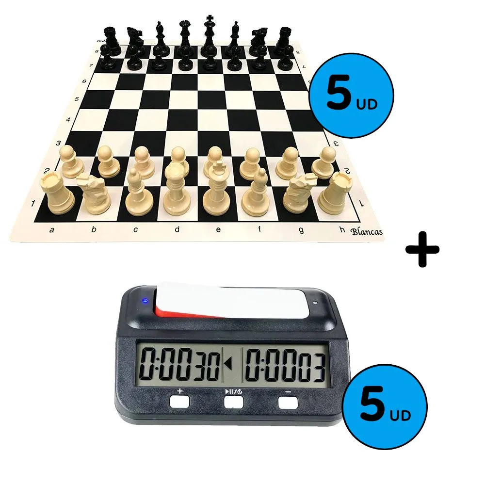 10 JUEGOS DE TABLEROS 45X45 + RELOJ AJEDREZ OFICIAL FIDE INFORCHESS