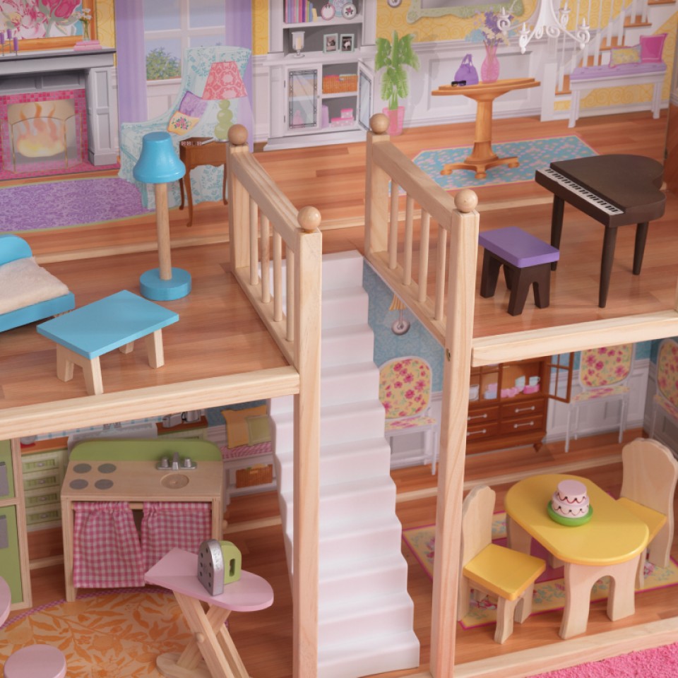Detalle de la preciosa escalera de kidkraft casa de muñecas mansion majestuosa 65252