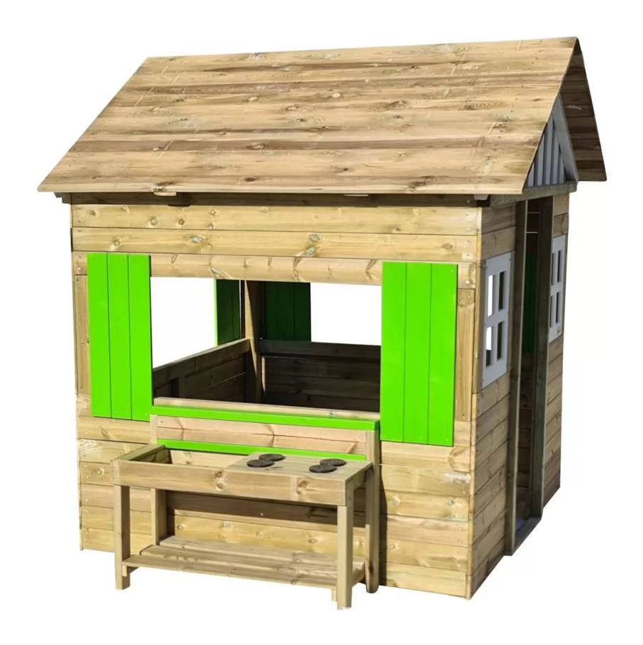 Casita de madera Masgames Lollipop Verde XXL con Cocina Horeca - lateral