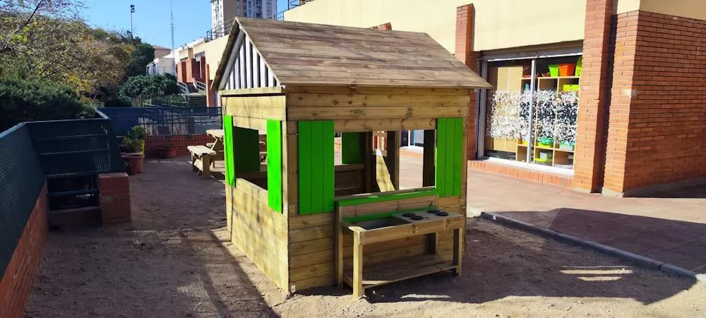 Casita de madera Masgames Lollipop Verde XXL con Cocina Horeca - vista casita con cocina