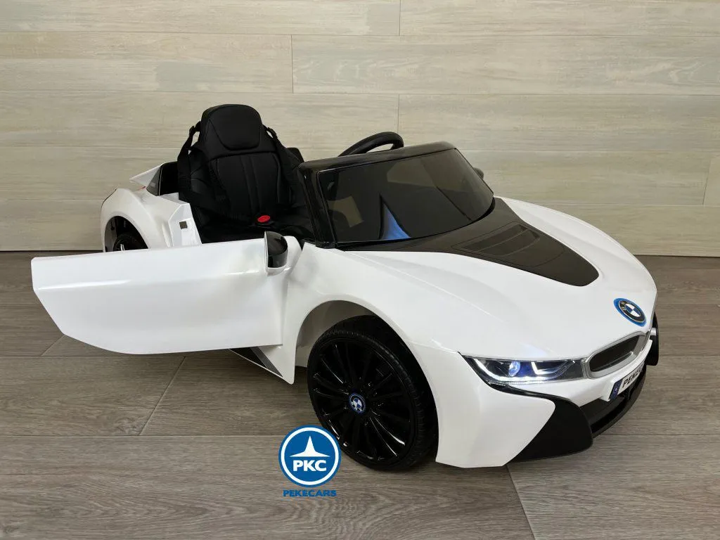 Coche eléctrico para niños BMW i8 Coupé 12V Blanco puerta abierta