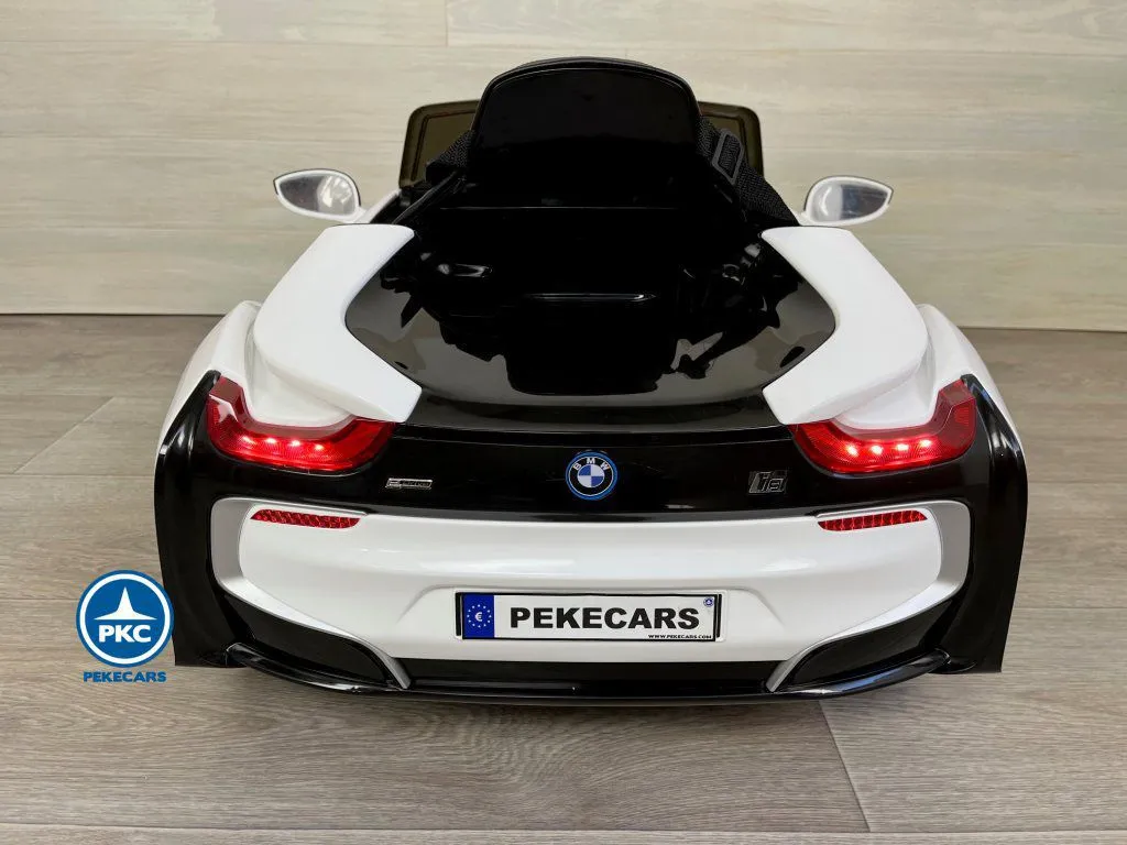 Coche eléctrico para niños BMW i8 Coupé 12V Blanco parte trasera