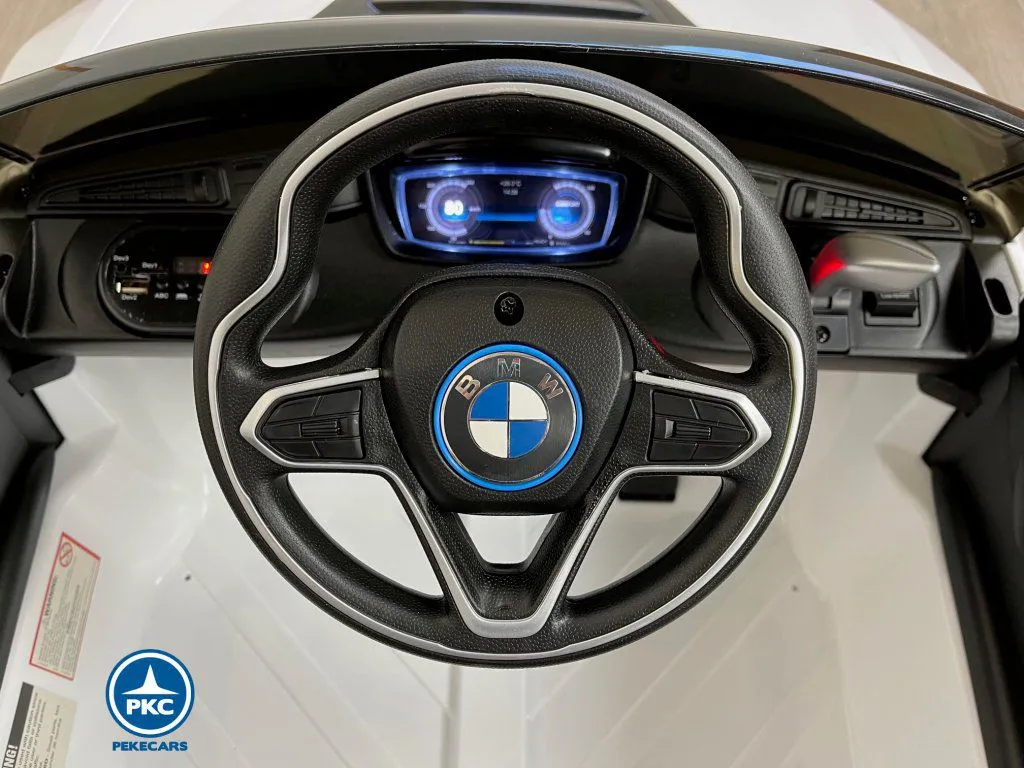 Coche eléctrico para niños BMW i8 Coupé 12V Blanco volante