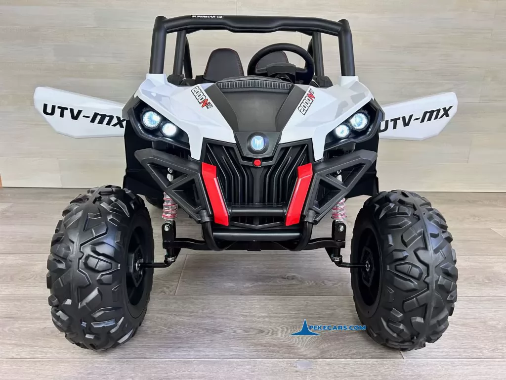 coche para niños Buggy UTV 12V Blanco frontal puertas abiertas