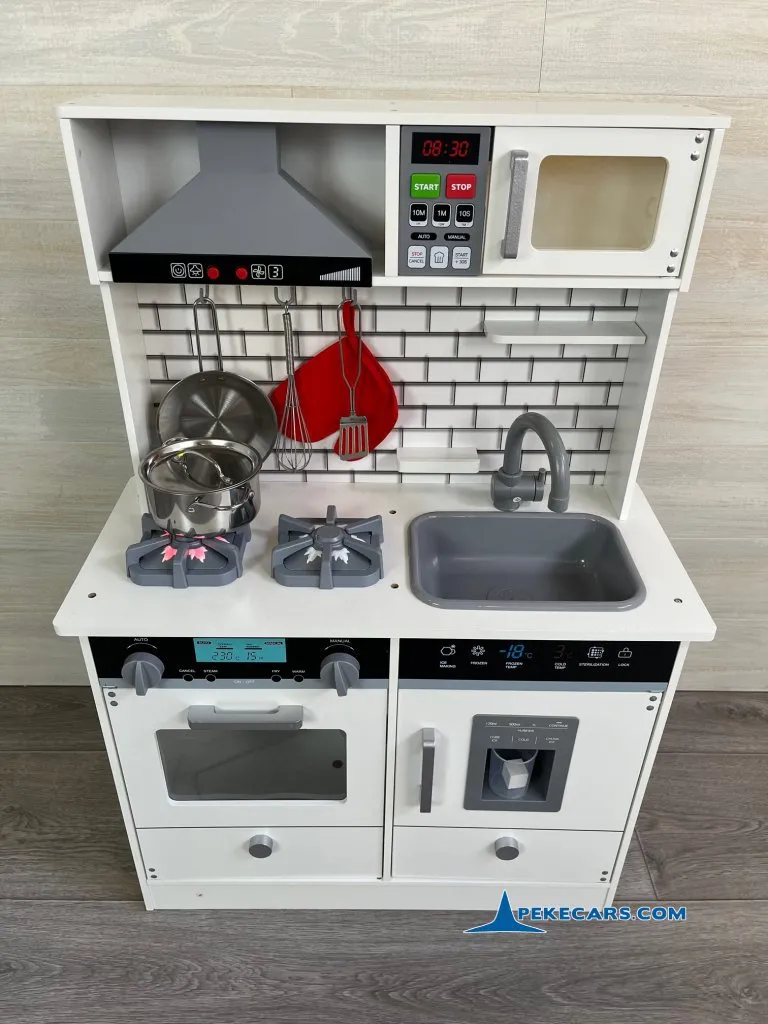 cocina de madera juguete blanca accesorios luces