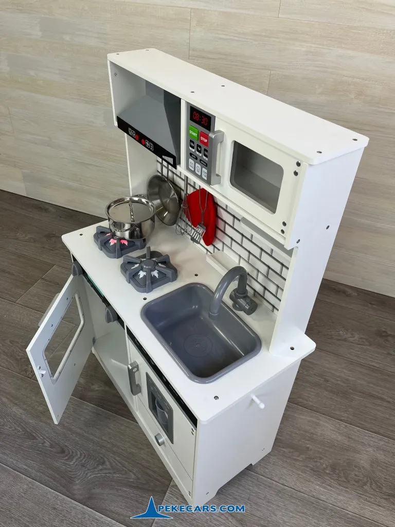 cocina de madera de juguete blanca accesorios luces