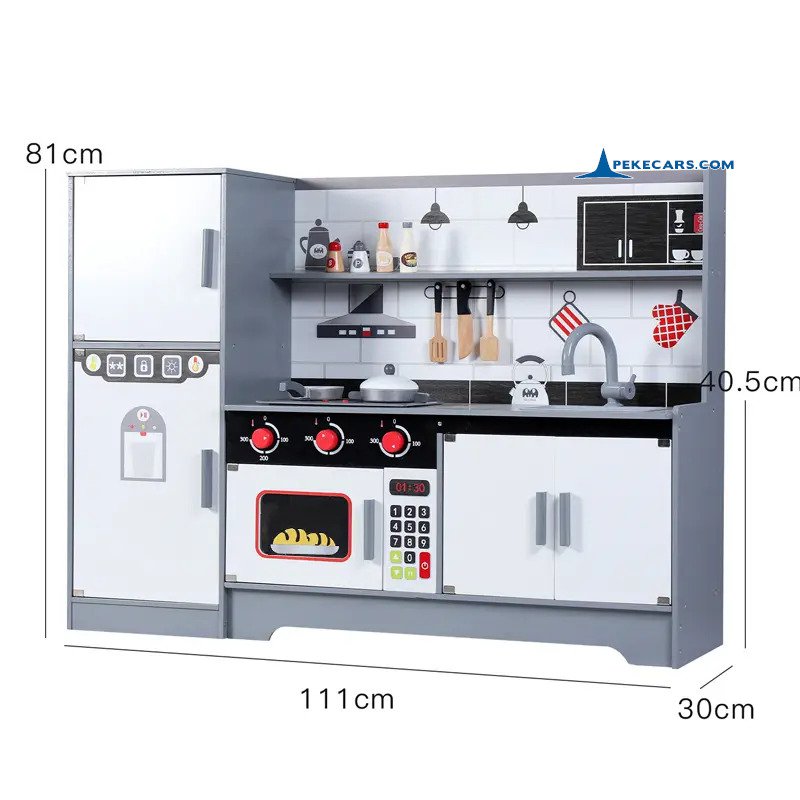 Cocina Completa de Madera Gris y Blanca con Nevera y Horno-Microondas - medidas