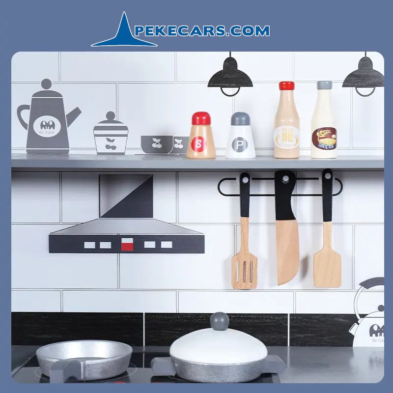 Cocina Completa de Madera Gris y Blanca con Nevera y Horno-Microondas - accesorios