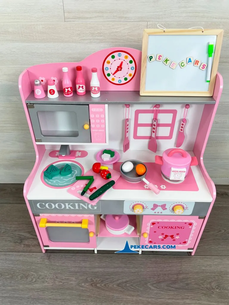 cocina de juguete grande rosa detalle vista arriba