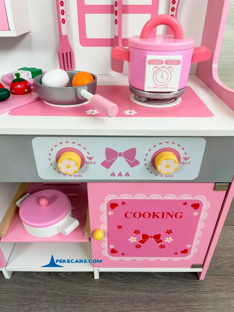 cocina de juguete para niños rosa vista horno y nevera