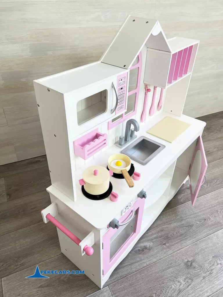 cocina de madera juguete blanco rosa