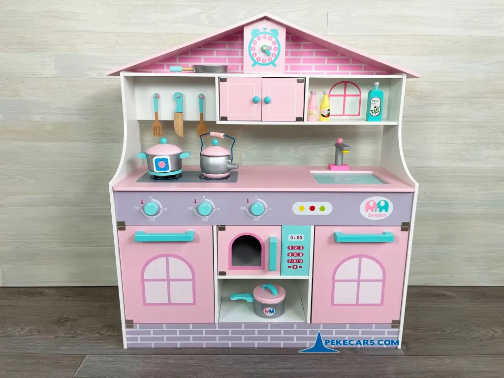 cocina de juguete rosa pastel accesorio vista frontal