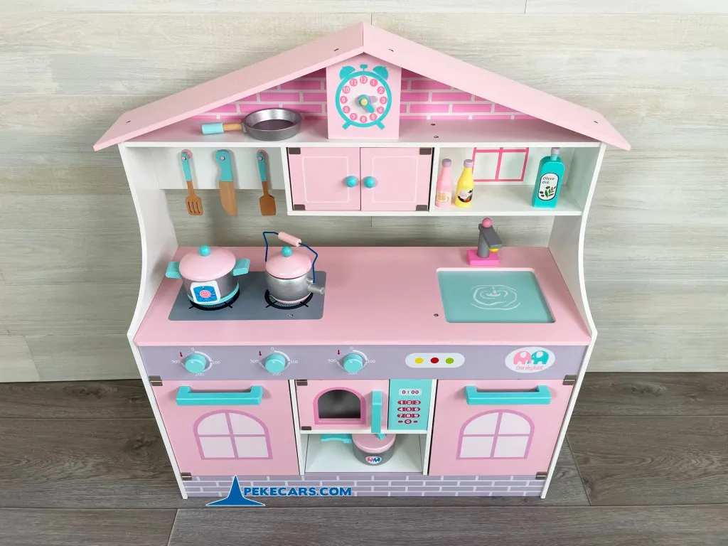 cocina de madera juguete rosa pastel accesorio detalle frente