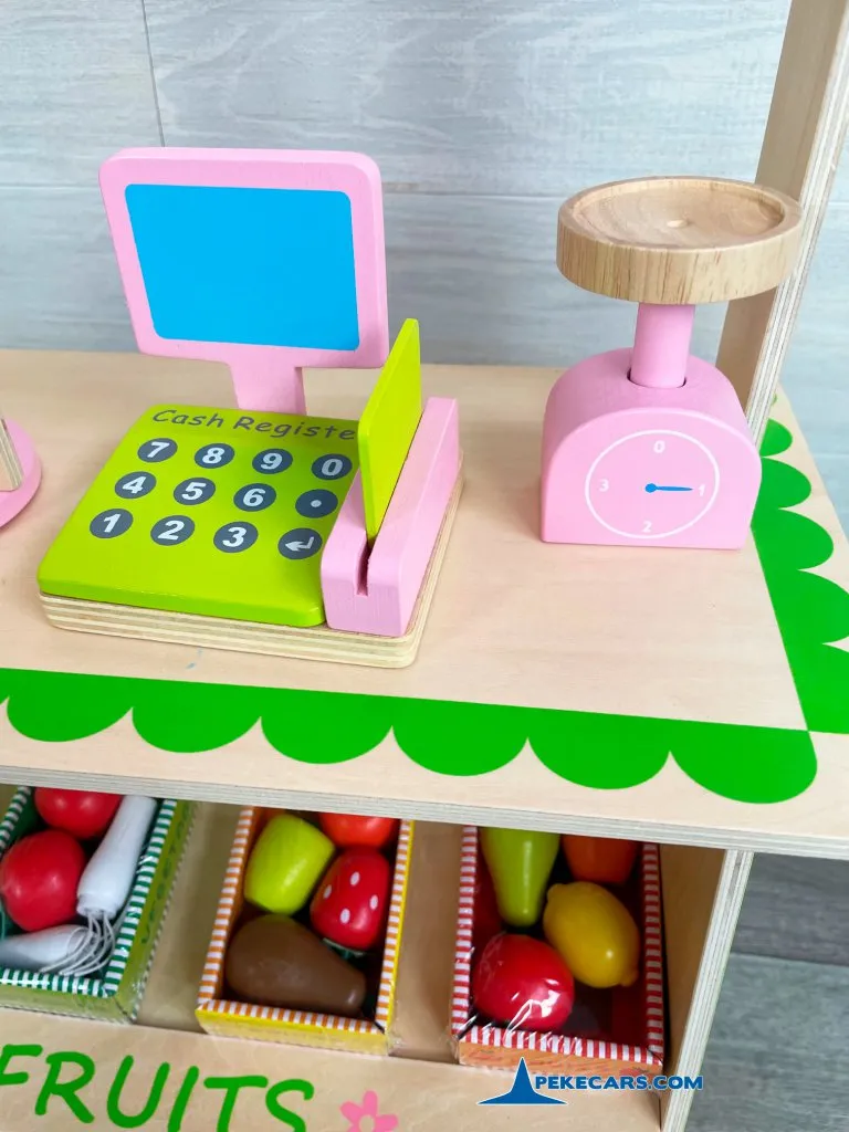 cocina de madera de juguete mercadillo infantil accesorios caja registradora
