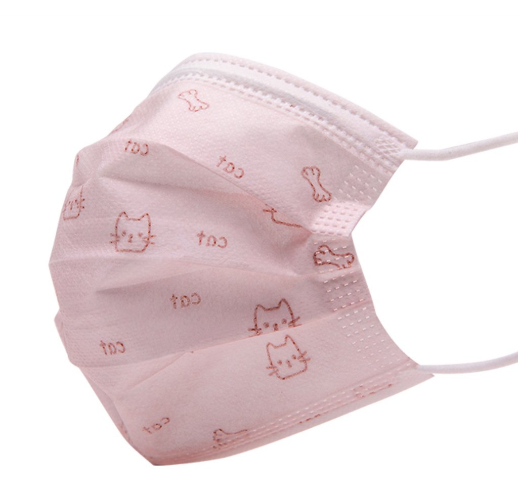 Mascarilla infantil de color rosa gatitos