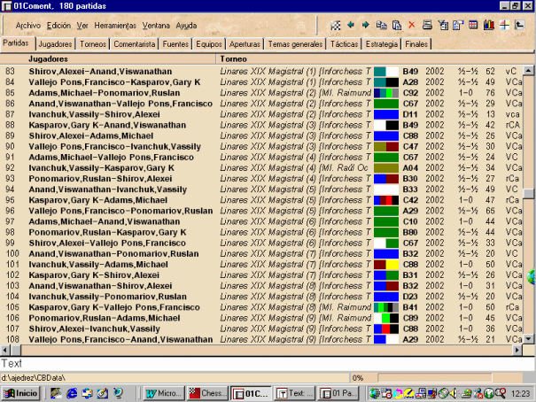 Inforchess Magazine Número 1: Imagen de la lista de la Base de partidas comentadas