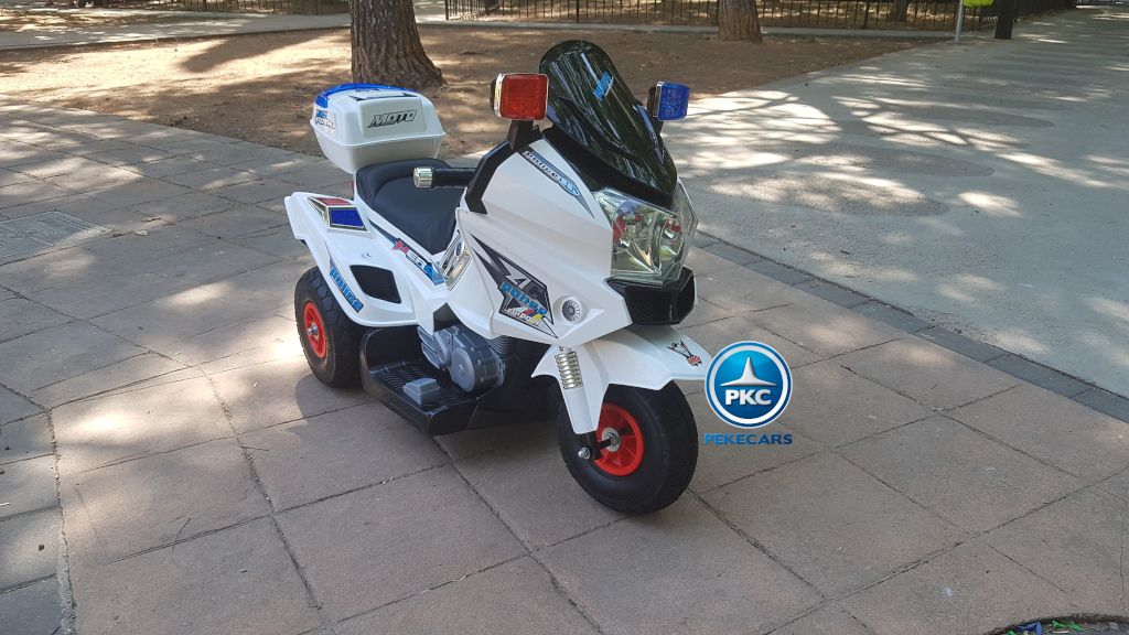 Moto electrica para niños de policia blanca