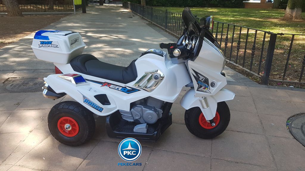 Moto electrica para niños de policia blanca