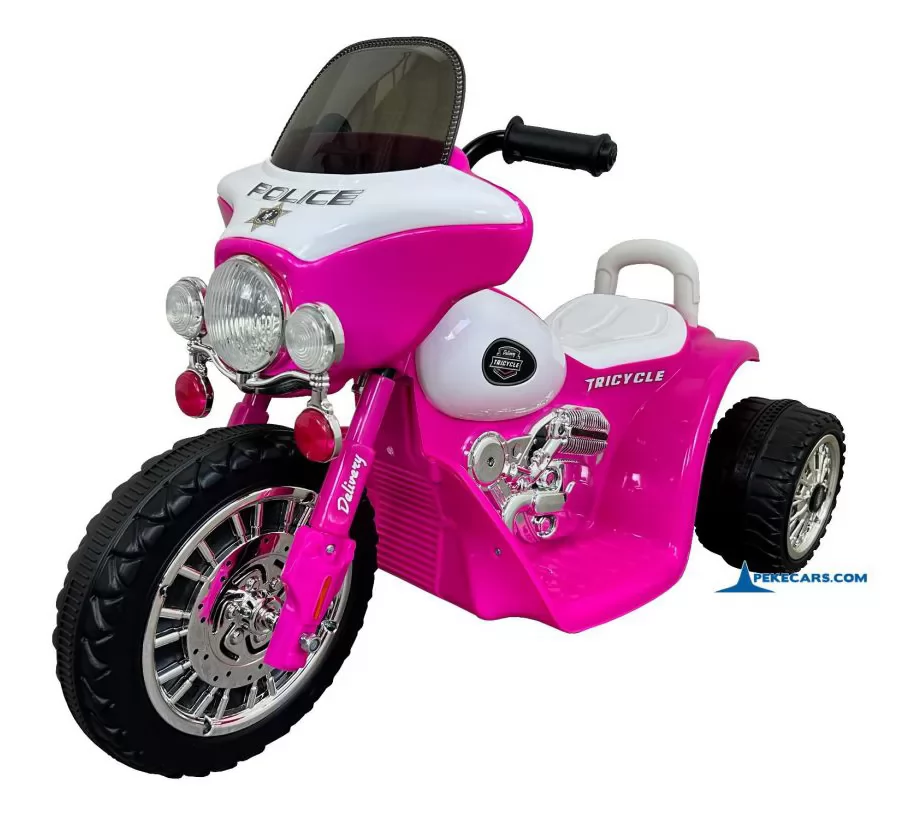 Trimoto electrica para niños de policia 6V Rosa vista principal