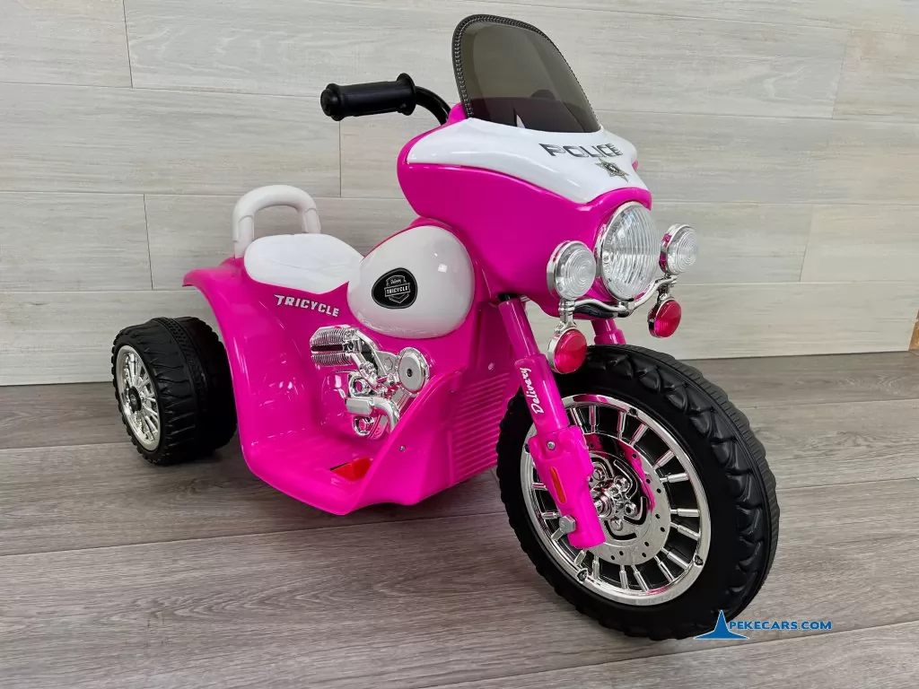 Trimoto electrica para niños de policia 6V Rosa lateral