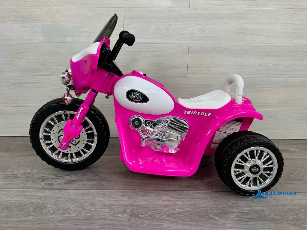 Trimoto electrica para niños de policia 6V Rosa lateral