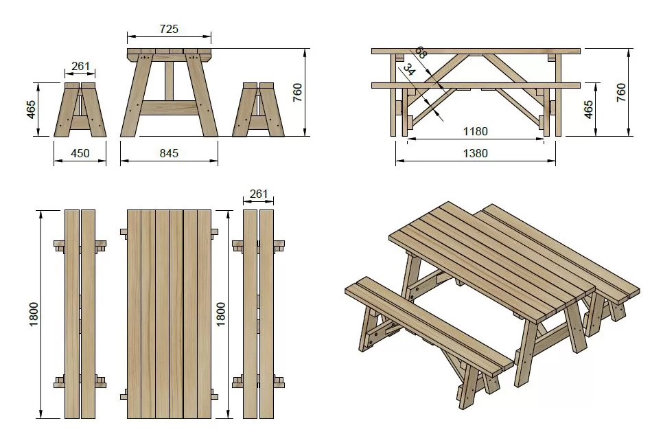 Mesa Picnic Masgames Zurich Horeca - medidas