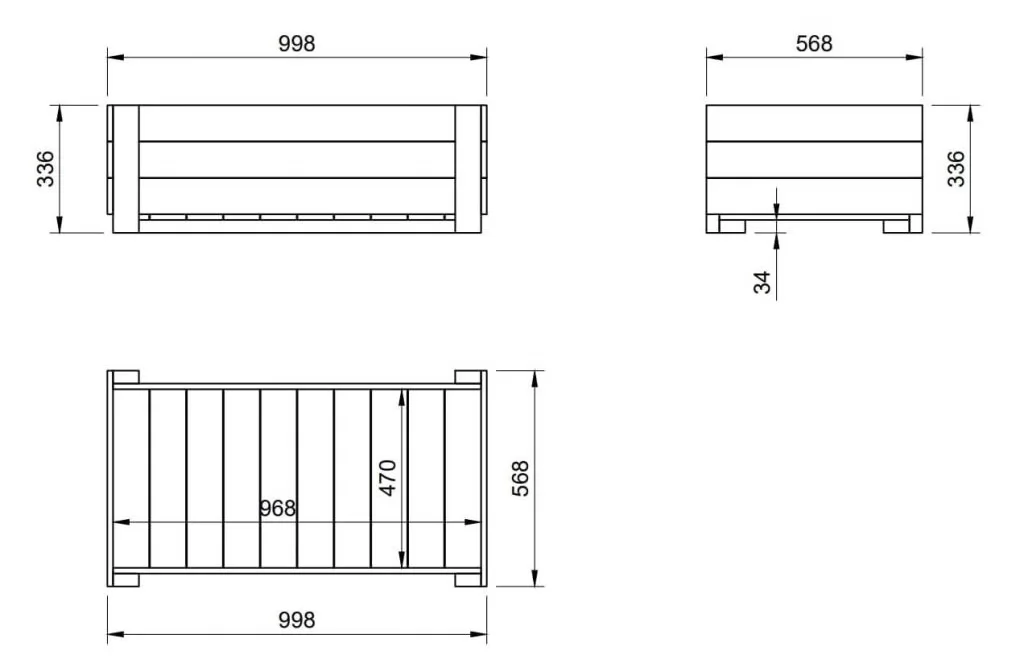 Mesa de Cultivo sin patas Horeca - medidas