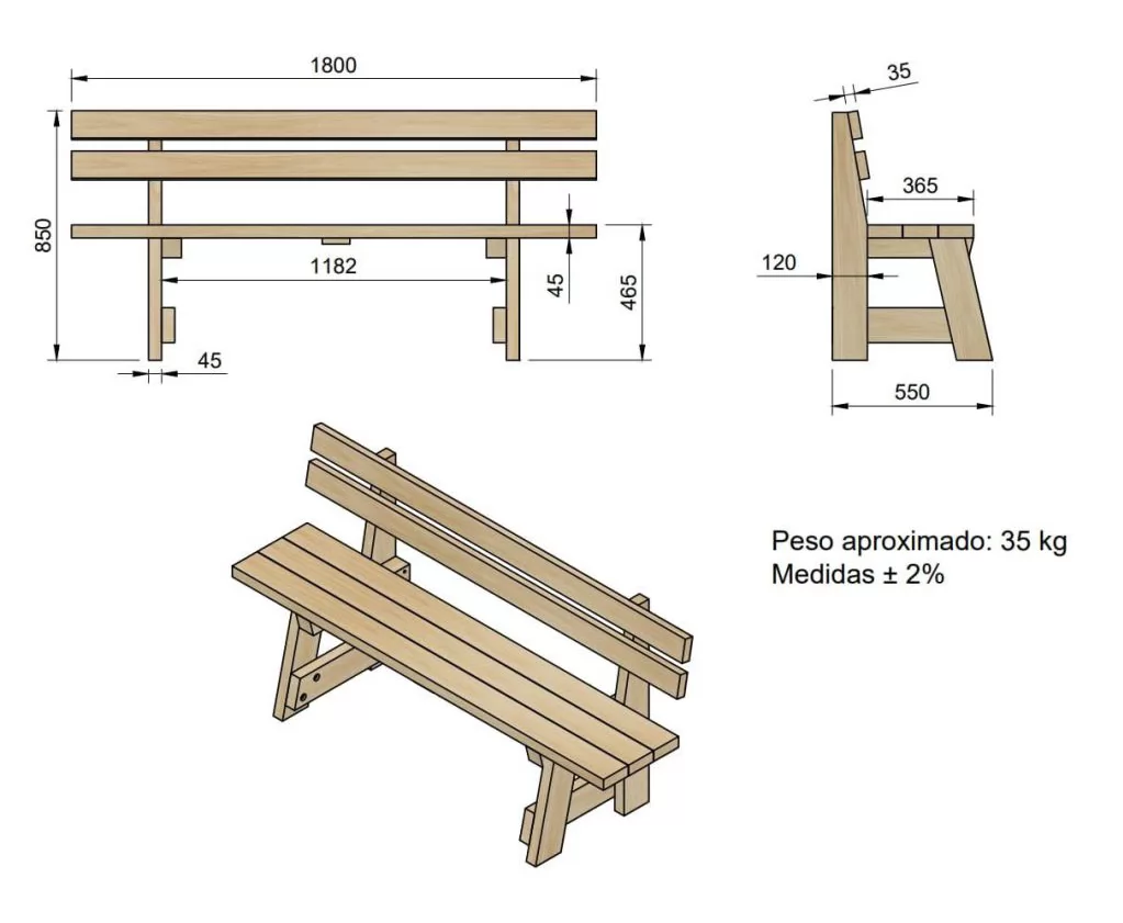 Conjunto Zurich con bancos Vic Horeca - medidas banco