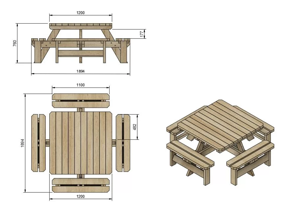 Mesa de Picnic Masgames Baltic Horeca - medidas