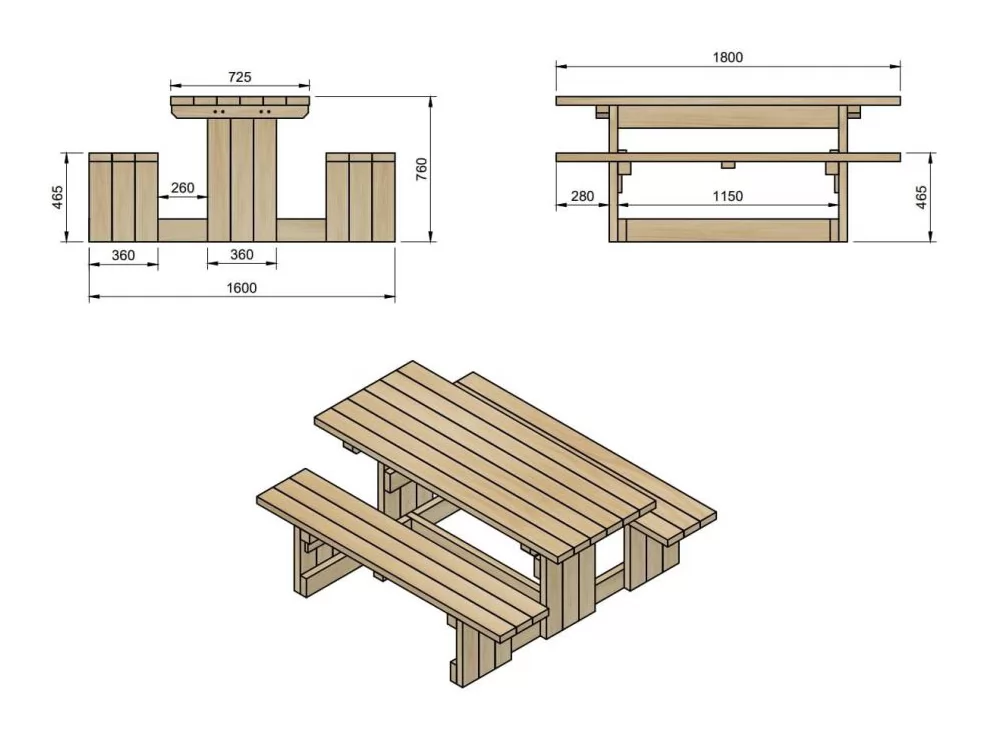 Mesa de Picnic Canet Horeca - medidas sin respaldo