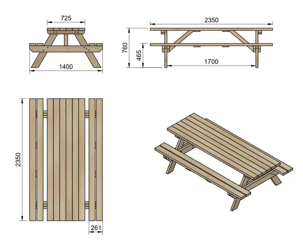Mesa Picnic Masgames Munich XL Horeca - medidas