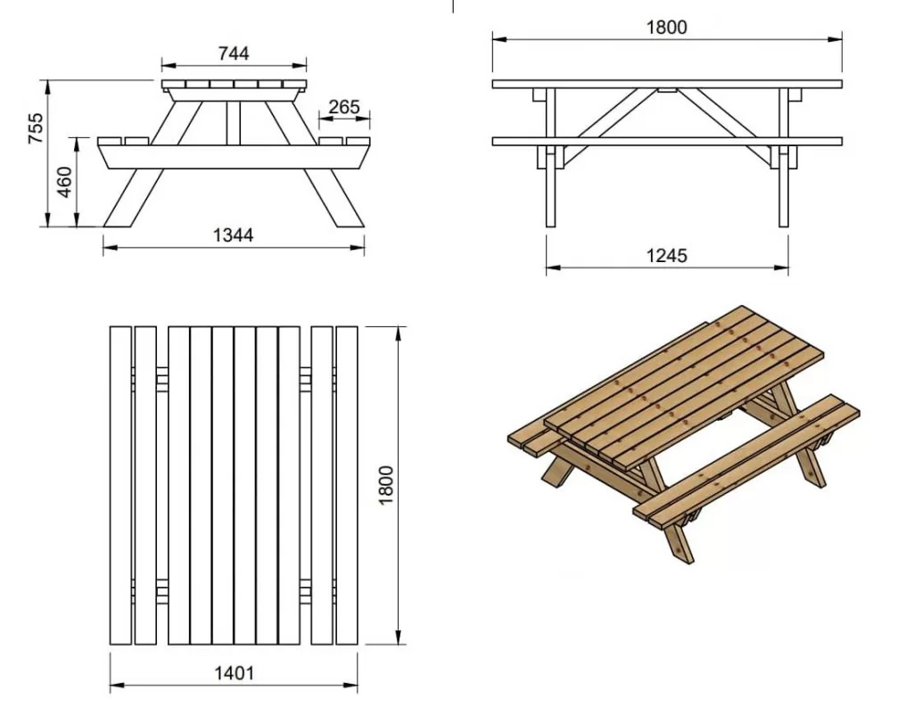 Mesa Picnic Masgames Munich 1,8 m Color Horeca - medidas