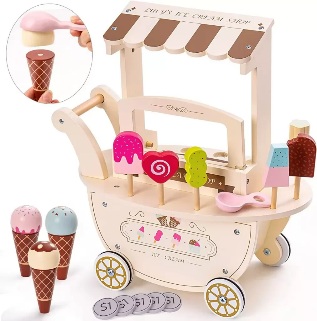 Carrito de los Helados de Madera con 10 Accesorios