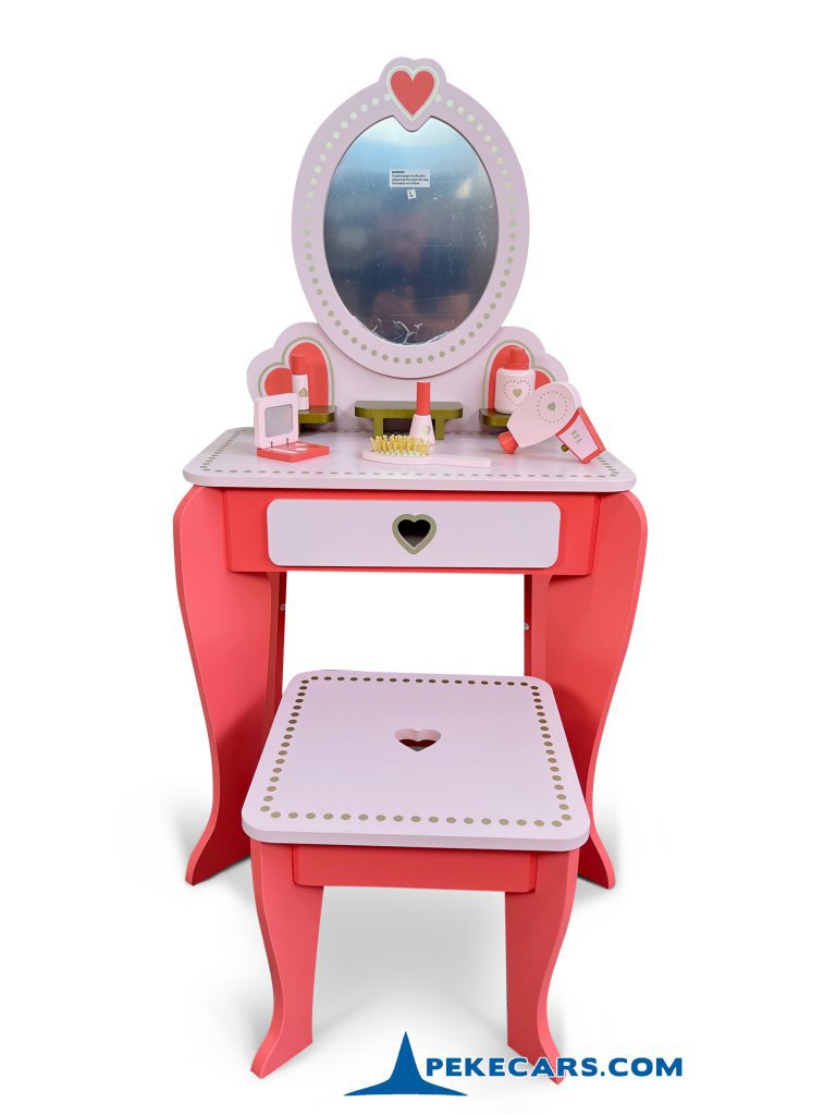 Mesa Tocador Infantil de Color Rosa con 5 Accesorios