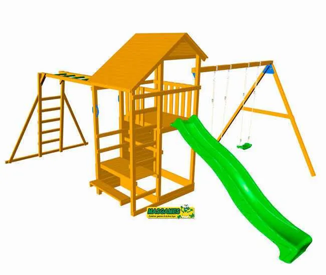 Parque Infantil Teide XL con Modulo Aventura y Escalera de mono- vista frontal grafico