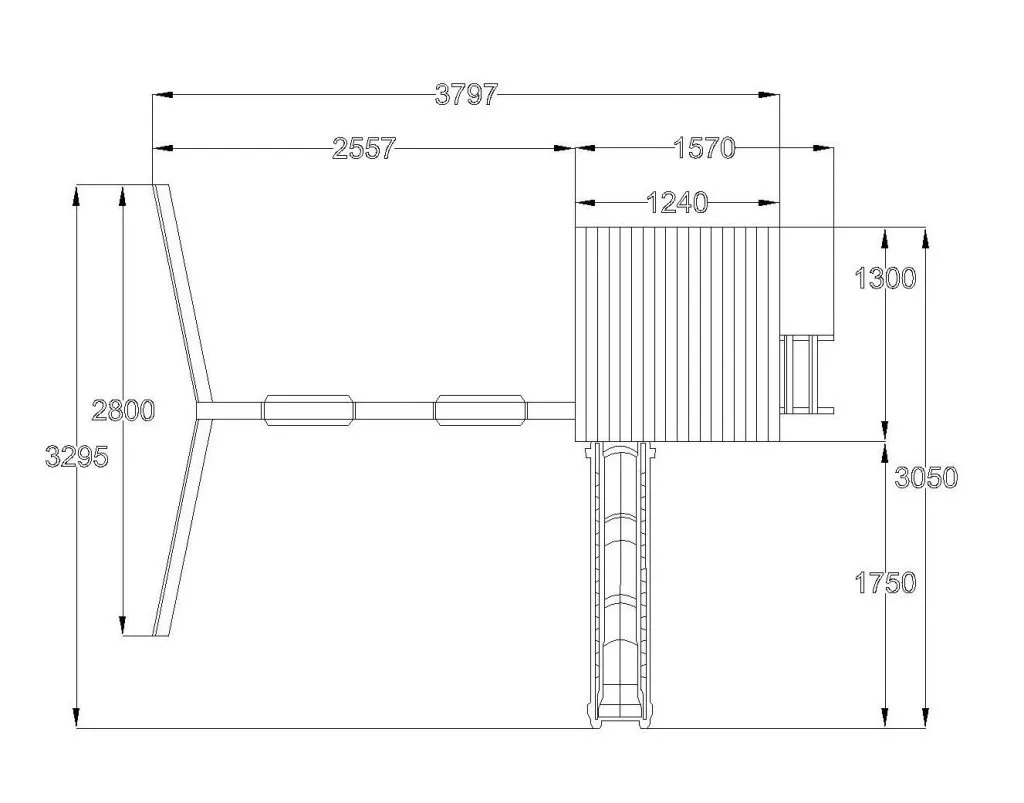 Torre Infantil Tibidabo XL con Caseta y modulo Aventura - medidas