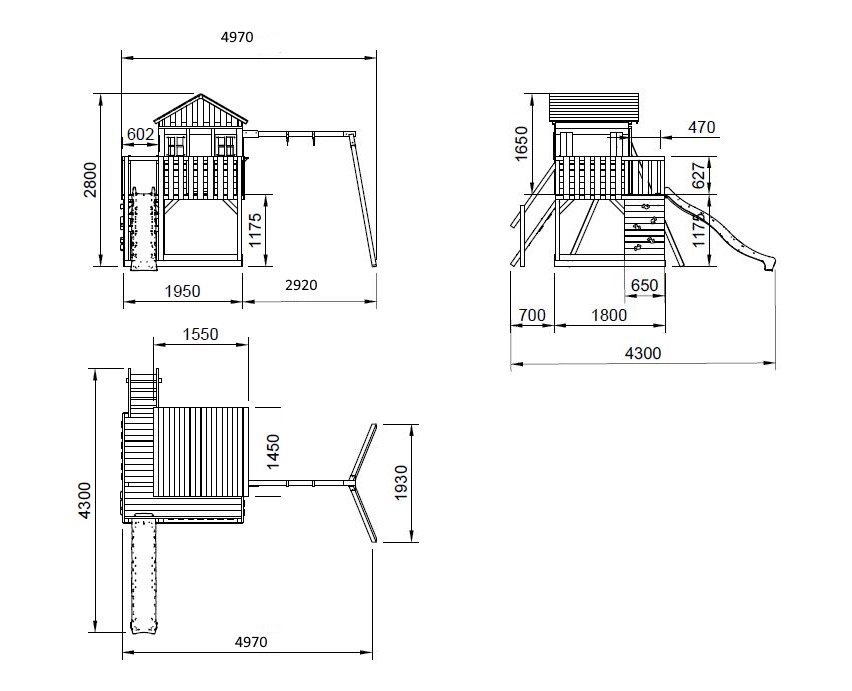 Parque Infantil Lollipop L con columpio individual - medidas