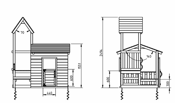 Parque infantil Lookout S - vista grafico medidas