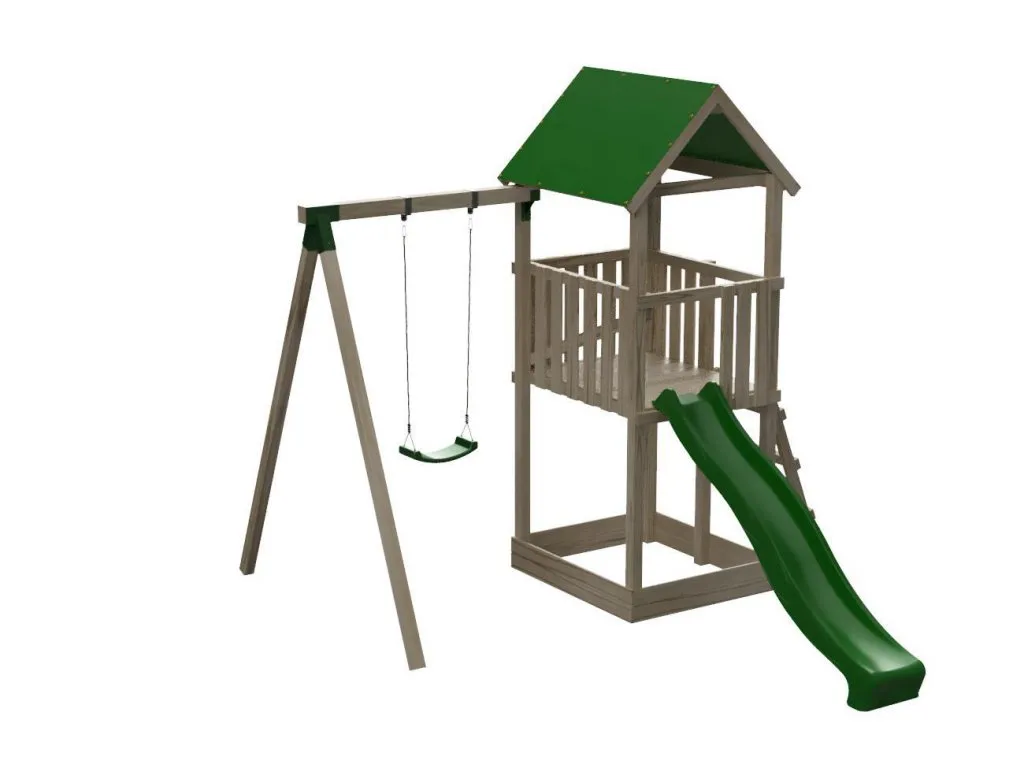 Torre Tibidabo L con tejado de lona, rampa de Escalada y columpio individual