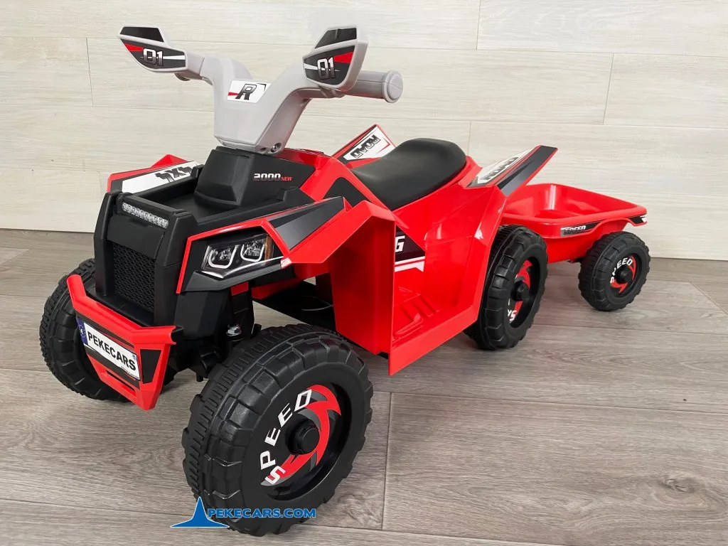 Quad Electrico Racing Speed 6V Rojo con Remolque vista detalle derecha