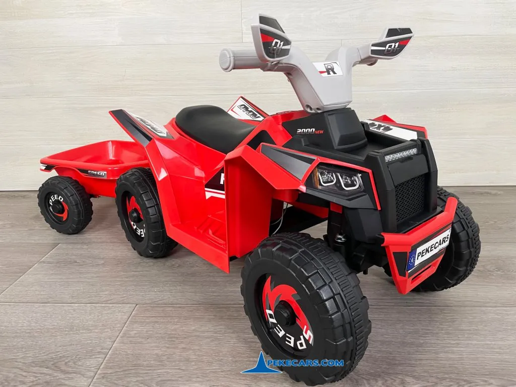 Quad Electrico Racing Speed 6V Rojo con Remolque vista izquierda