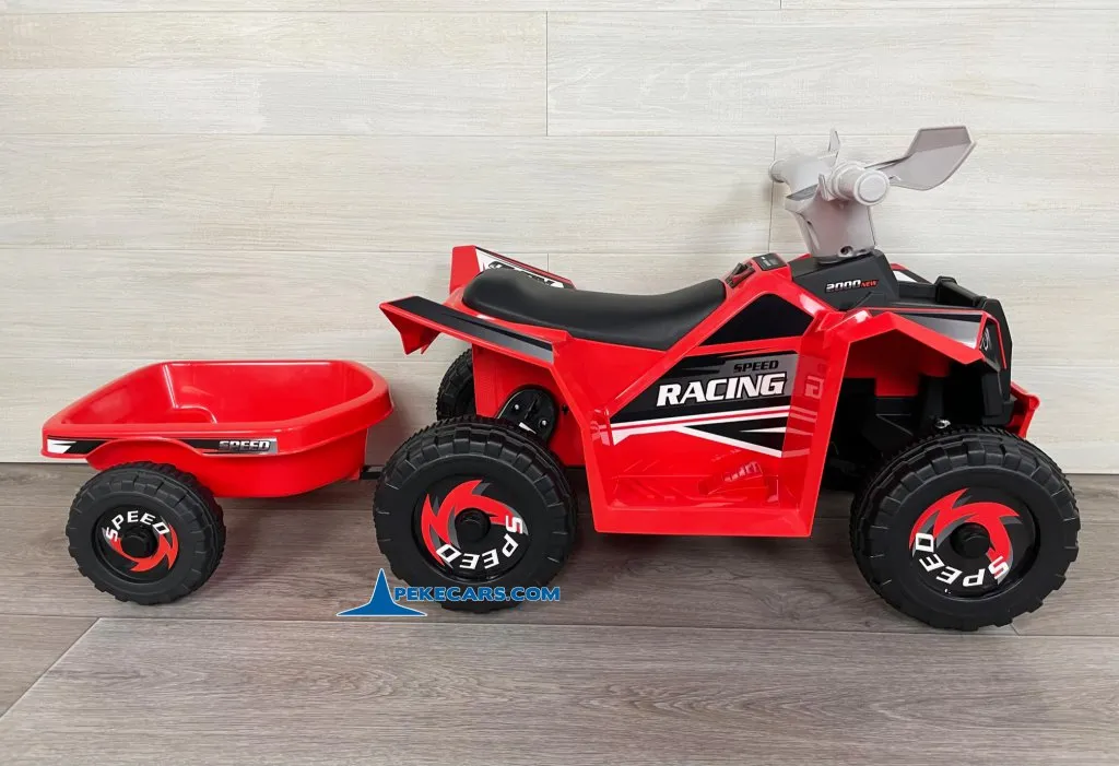Quad Electrico Racing Speed 6V Rojo con Remolque detalle izquierda